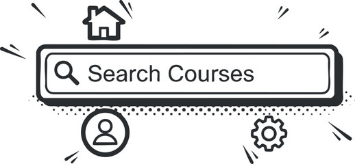 A search bar for courses with home and user icons in a minimalist vector style, ideal for educational platforms and websites