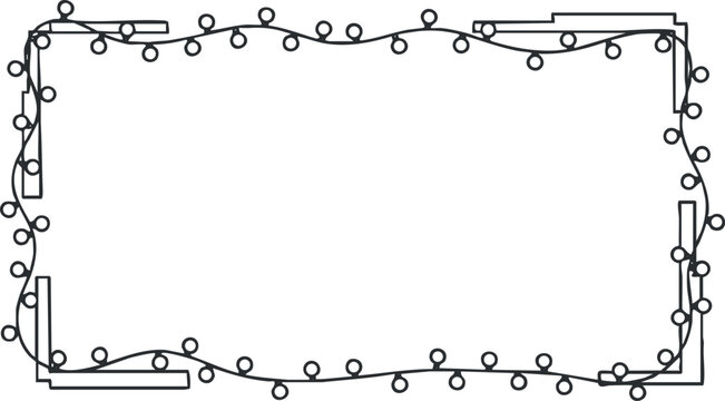 A decorative frame made of string lights in a minimalist outline vector style, ideal for holiday invitations and festive designs