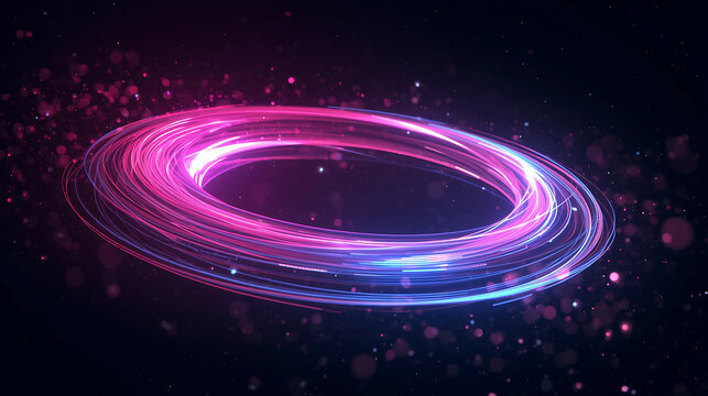 Abstract Glowing Light Trails in Circular Motion with Sparkles on Dark Background