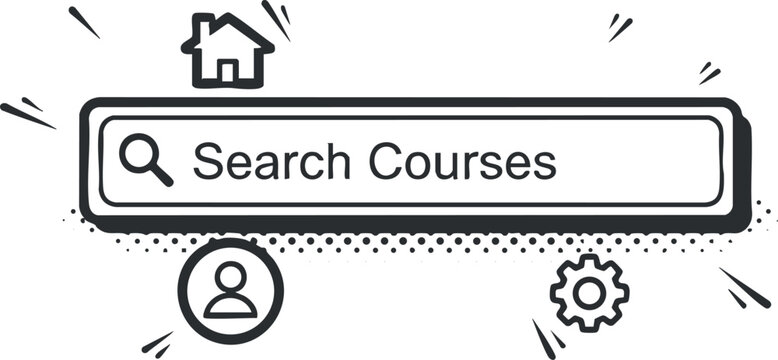 A search bar for courses with home and user icons in a minimalist vector style, ideal for educational platforms and websites