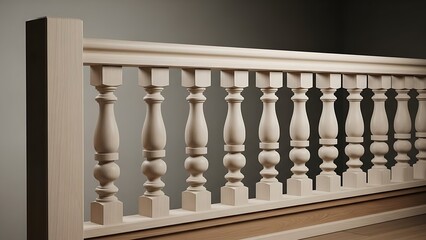 Elegant wooden balustrade with decorative spindles and a neutral color scheme