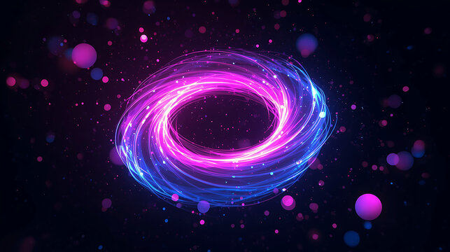 Abstract Glowing Vortex Background with Neon Lights and Spheres in a Cosmic Space