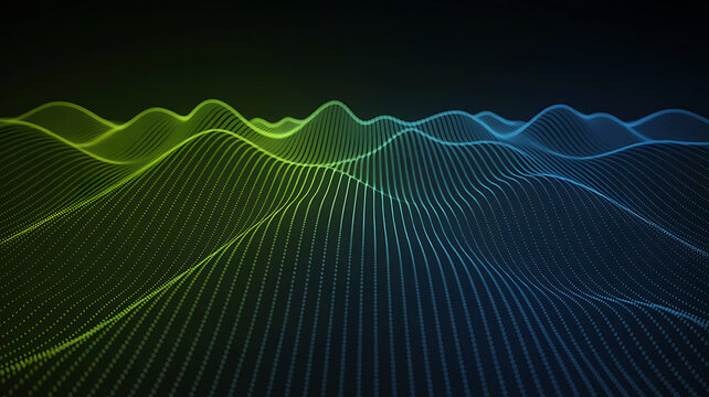 Abstract Green and Blue Waveform Data Visualization Background with Smooth Lines and Gradient Colors