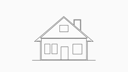 Simple Line Drawing of a House with Pitched Roof and Chimney.