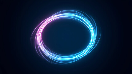 Abstract Neon Light Circle Swirl with Pink and Blue Glowing Trails on Dark Background