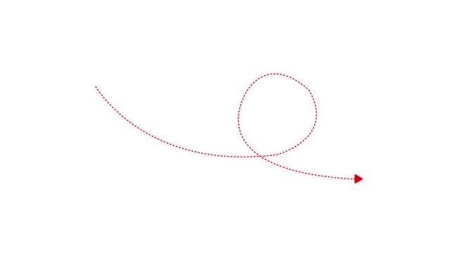 Abstract 4k Long dotted line arrow animation to indicate an object. arrow animation following wavy dotted line. target arrow icon on a white background.