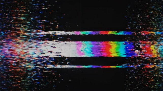TV static signal: A visual representation of television static, with colorful horizontal bars. evoking the days of analog signal disruptions.
