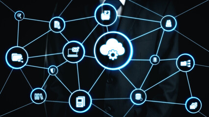 Concept design of managing online documents with cloud storage, digital file management, and secure sharing. Online documents improve workflow, online documents enhance security. Gist