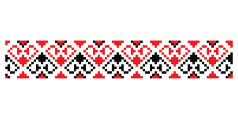 Red and black symbolic hearts repeated pattern from Zaporizhzhia region of Ukraine traditional embroidery pattern