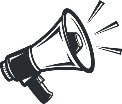 A megaphone in black and white outline vector style, suitable for marketing and event promotion designs