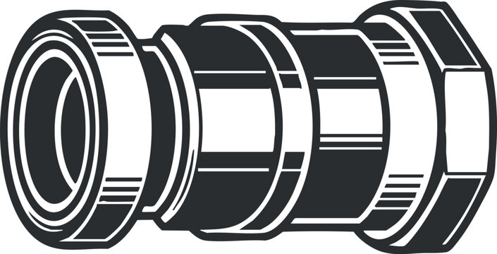 A detailed illustration of a plumbing pipe fitting in black and white vector style, perfect for technical and engineering projects - Powered by Adobe