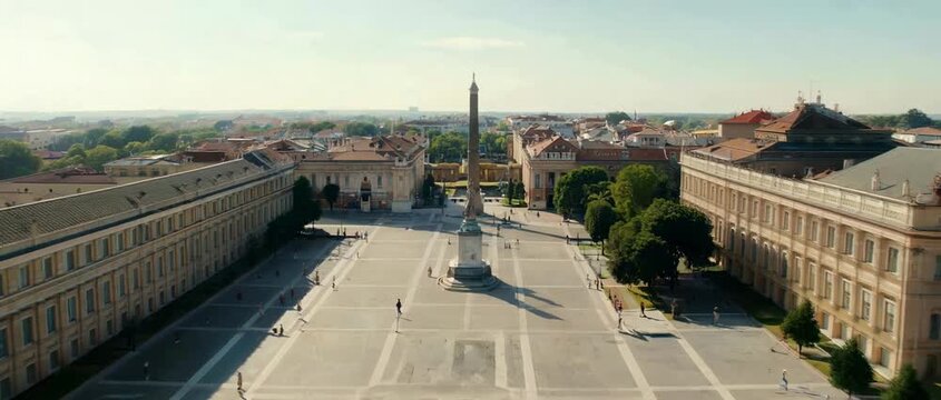 Revealing aerial drone shot of Heroes Square in Budapest Hungary.