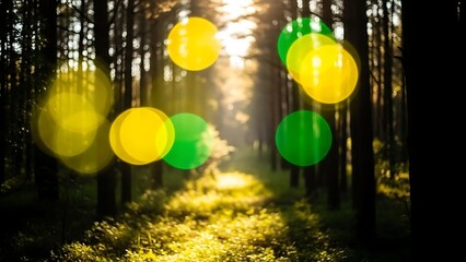 Magical Forest Path with Golden Light Bokeh