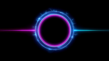 Glowing Neon Circle with Electric Arcs in Cyberpunk Style on Dark Background