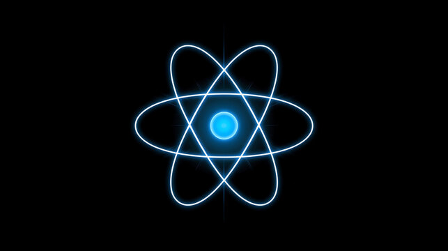 Glowing Atom Symbol with Orbitals on a Dark Background Scientific Concept Illustration