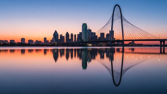 Dallas skyline reflection on water