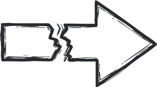 A simple arrow pointing right with a rectangular indicator in black and white outline vector style, perfect for navigation and signage design