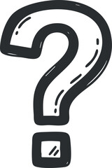 A hand-drawn question mark in black and white vector style, suitable for educational and inquiry-themed projects