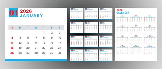  New 2026 english calendar  editable design
