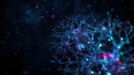 abstract blue background with nerve system, Illustration of an Active Human Nerve Cell or Glowing Neuronal Network