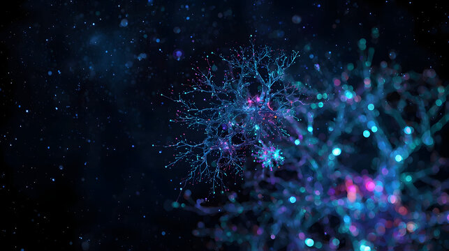 abstract blue background with nerve system, Illustration of an Active Human Nerve Cell or Glowing Neuronal Network
