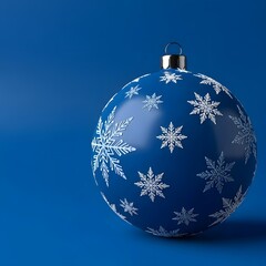 Blue christmas ornament with white snowflake designs, festive decoration