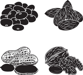 Four different types of dried fruits and nuts in a collage illustration