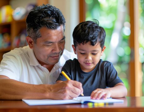 Father Helping Son with Homework