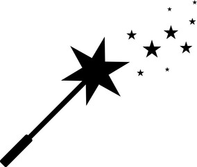 Black silhouette of a starburst magic wand with sparkles