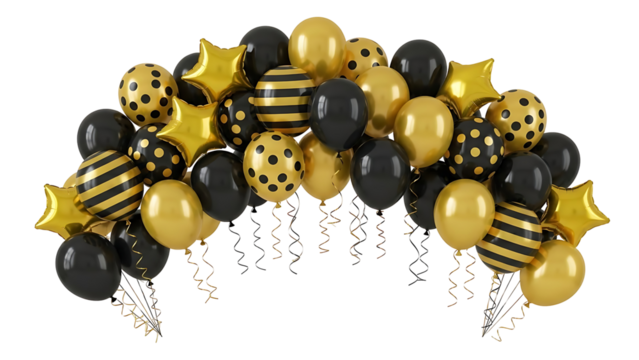 Elegant black and gold balloon arch decoration