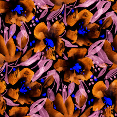 Colorful background with flowers, acrylic painting. Seamless pattern. Hand-drawn illustration.