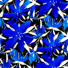 Colorful background with flowers, acrylic painting. Seamless pattern. Hand-drawn illustration.