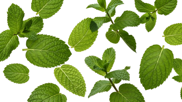 Fresh green mint leaves against black background - Powered by Adobe