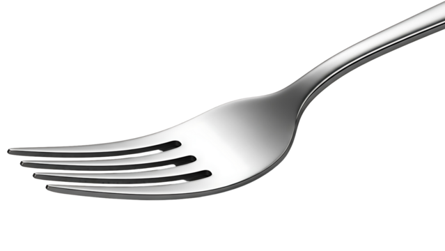 Close up of a silver fork against a black background