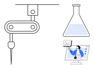 Science and research. Science with robotic innovation, lab equipment, and educational tools. Science driving advancements in automation, experimentation, and e-learning tools. For education
