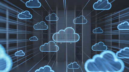 Digital cloud infrastructure connecting modern servers