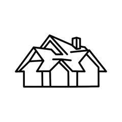 Simple black and white outline drawing of a house with a chimney