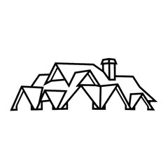 Fototapeta premium Simple black and white line drawing of a house with a chimney