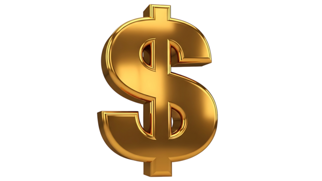 Shiny golden dollar sign against black background