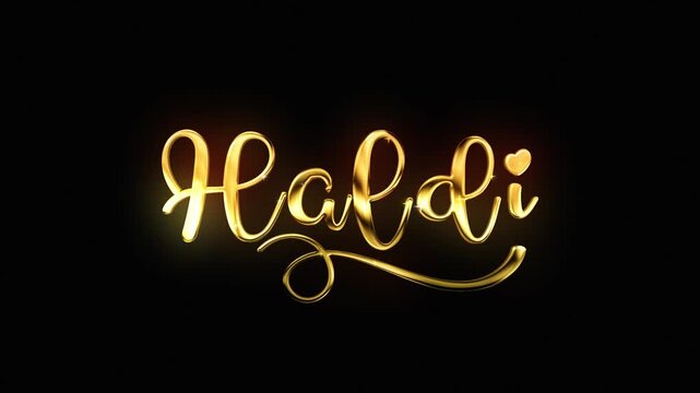 Haldi golden text lettering handwritten calligraphy animation, gold color animated lettering reveal celebration isolated for invitation greeting card festive holiday design elegant wedding alpha chann