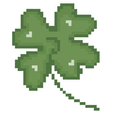 Obraz premium Four leaf clover pixel art icon symbol of luck and fortune