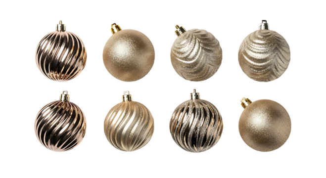 Eight oval shaped christmas ornaments on black background