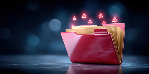 Cybersecurity warning folder with alert icons conveying data breach risk and urgent protection