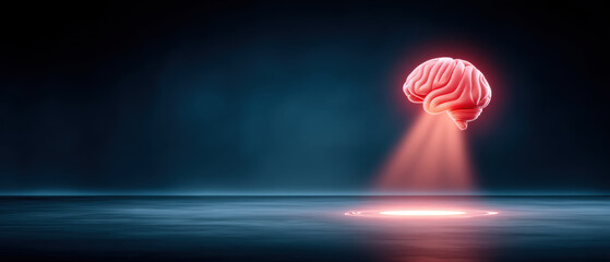 Glowing brain cybersecurity concept hovering over digital platform enlightened futuristic mind