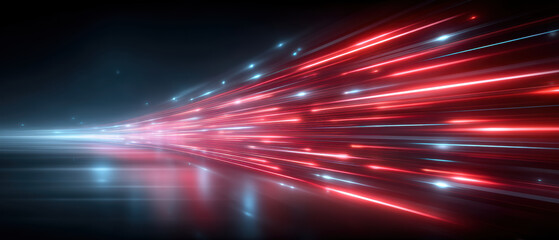 Cybersecurity fast data stream with glowing red and blue light trails conveying secure network
