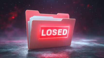 Red folder cybersecurity alert glowing closed file with error sign and dark background