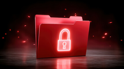 Red folder with glowing padlock cybersecurity protection glowing folder digital security