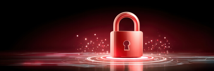 Red padlock cybersecurity secure data protection digital network privacy