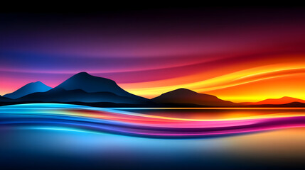 Breathtaking sunset casting vibrant colors over the mountains and reflective water, evoking peace and serenity for travel blogs, meditation apps or inspirational designs