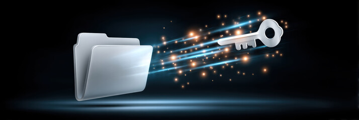 Secure folder and key cybersecurity protecting sensitive data with glowing lines and motion
